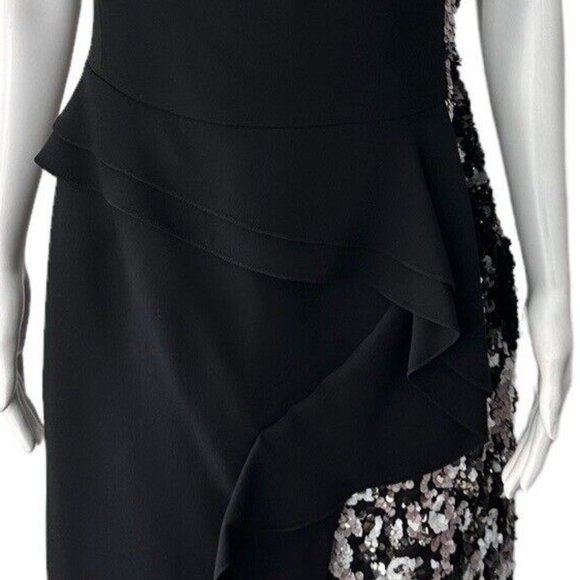 J Mendel Black Sequin Strapless Dress Size 10 100% Silk Short Mini Sheath - Picture 3 of 11